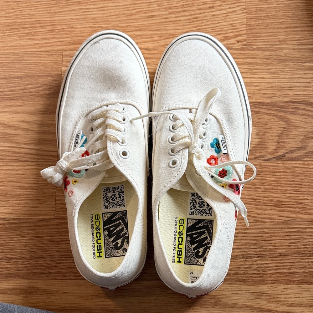 Vans White Floral Embroidered Women's Sneakers
